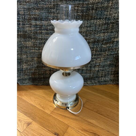 Vintage Gone With The Wind Milk Glass Hurricane Lamp Blue Roses Hand Painted 16” - Picture 4 of 9